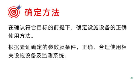 確定驗(yàn)證方法：在確認(rèn)符合目標(biāo)的前提下，確定設(shè)施設(shè)備的正確使用方法。 根據(jù)驗(yàn)證確定的參數(shù)及條件，正確、合理使用相關(guān)設(shè)施設(shè)備及監(jiān)測(cè)系統(tǒng)。